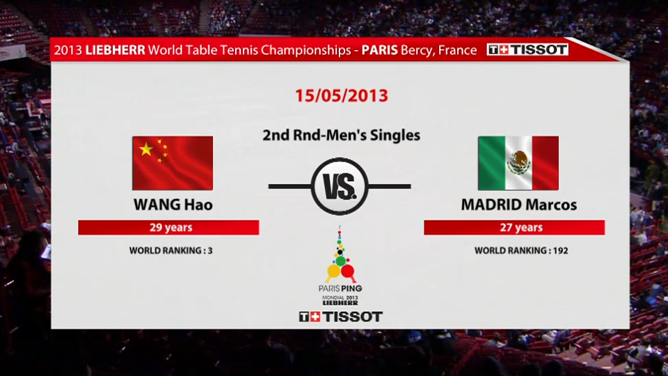 WTTC 2013 Paris (FRA) – MS Round 1: Wang Hao (CHN) – Marcos Madrid (MEX)