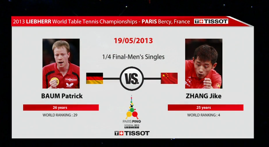 WTTC 2013 Paris (FRA) – MS Quarter-Final: Patrick Baum (GER) – Zhang Jike (CHN)