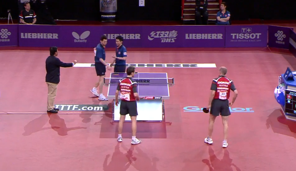 WTTC 2013 Paris (FRA) – MD Round of 16: GARDOS Robert / HABESOHN Daniel (AUT) – JIANG Tianyi / LEUNG Chu Yan (HKG)