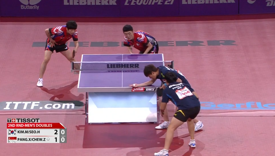 WTTC 2013 Paris (FRA) – MD Round 1: KIM Minseok / SEO Hyundeok (KOR) – CHEW Zhe Yu Clarence / PANG Xue Jie (SIN)