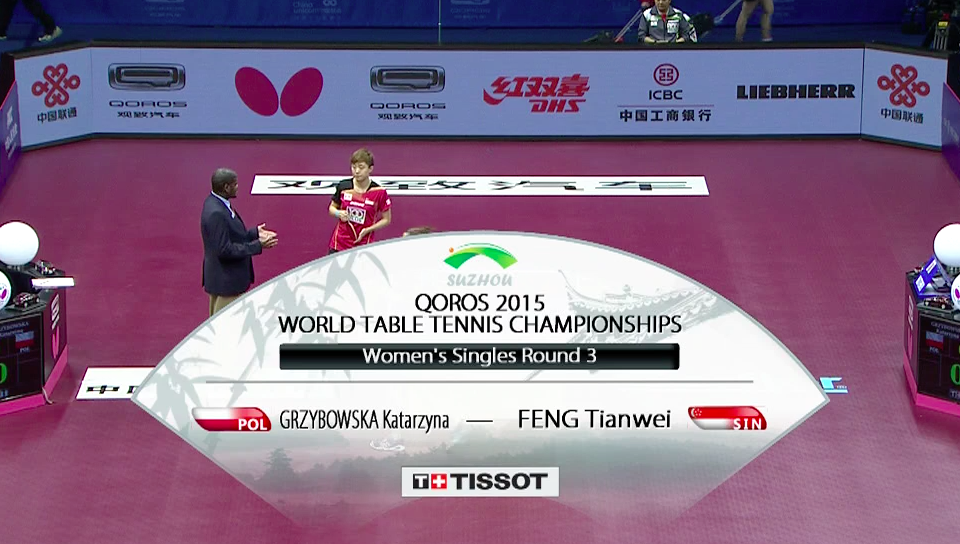 WTTC 2015 Suzhou – Women’s Singles Round of 32 – Grzybowska Katarzyna (POL) vs. Feng Tianwei (SIN)