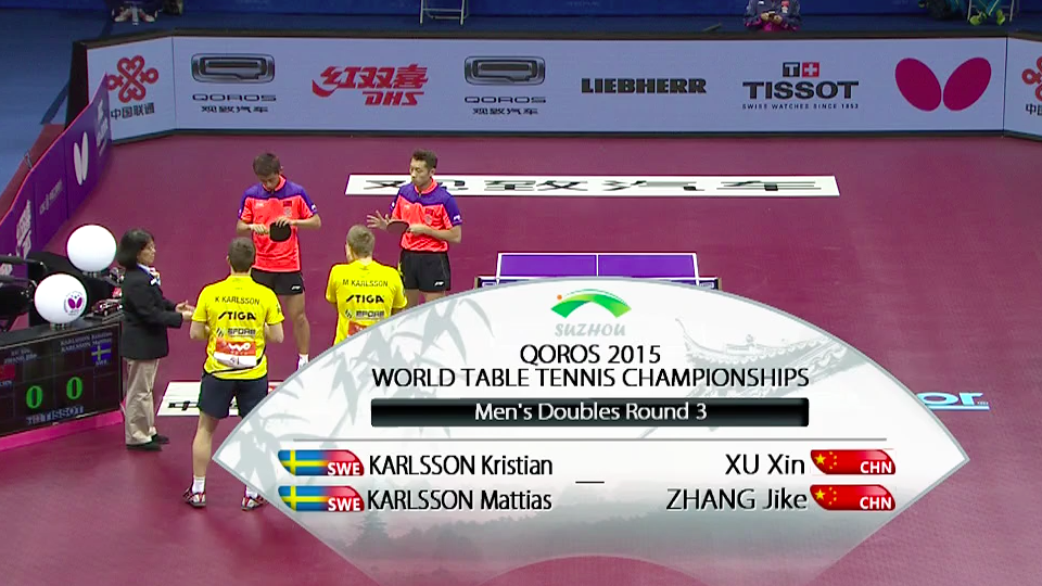 WTTC 2015 Suzhou – Men’s Doubles Round of 16 – Karlsson Kristian (SWE) / Karlsson Mattias (SWE) vs. Xu Xin (CHN) / Zhang Jike (CHN)