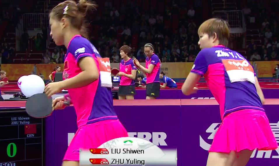 WTTC 2015 Suzhou – Women’s Doubles Round of 16 – Liu Shiwen (CHN) / Zhu Yuling (CHN) vs. Dolgikh Maria (RUS) / Mikhailova Polina (RUS)