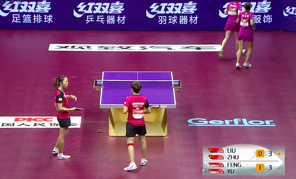 WTTC 2015 Suzhou – Womens Doubles Semi Final –  LIU Shiwen (CHN) / ZHU Yuling (CHN) vs. FENG Tianwei (SIN) / YU Mengyu (SIN)