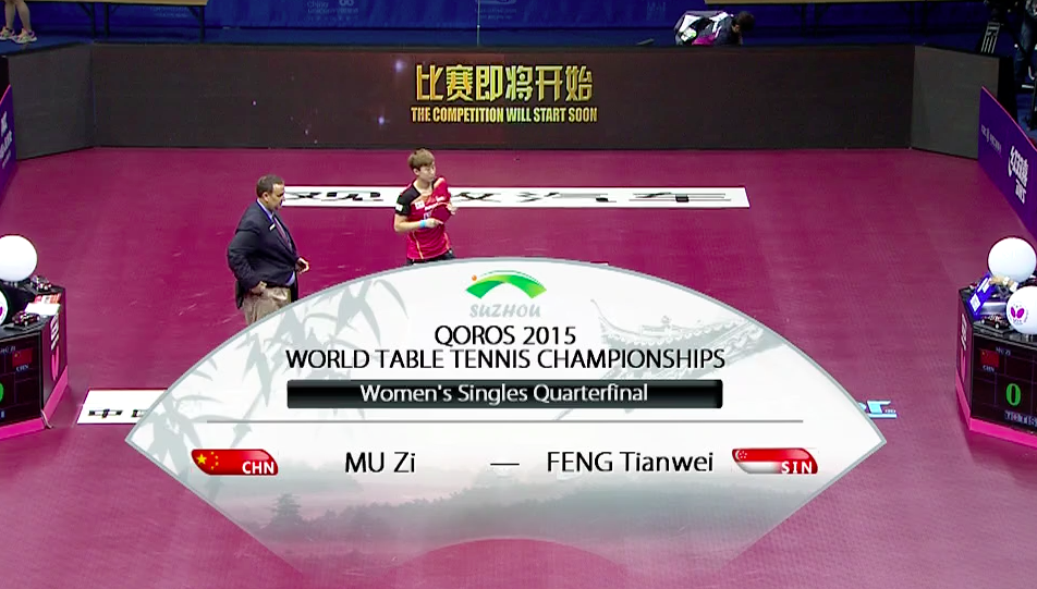 WTTC 2015 Suzhou – Women’s Singles Quarter Final – MU Zi (CHN) vs. FENG Tianwei (SIN)